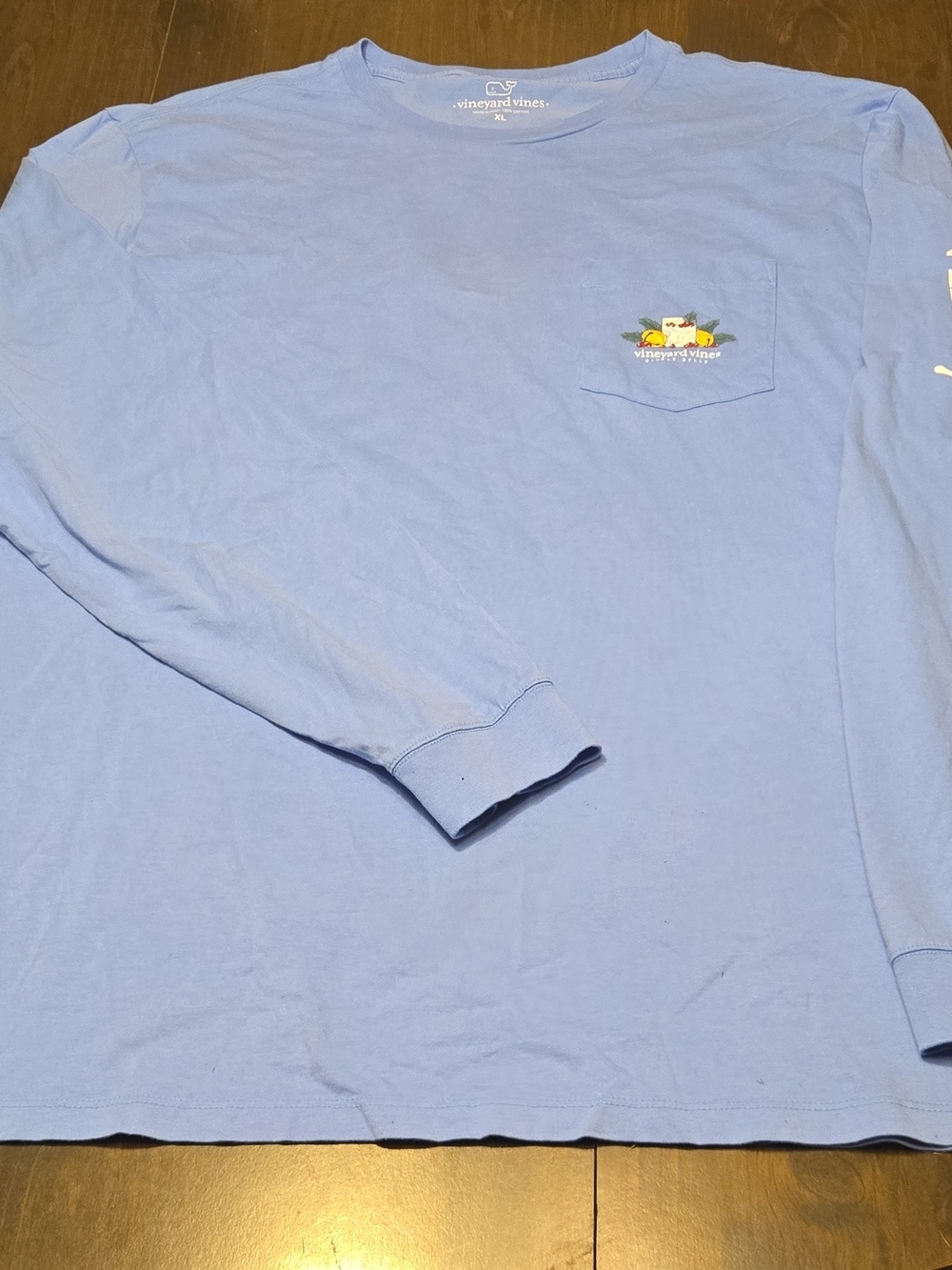 Vineyard Vines Sky Blue Long Sleeve Pocket Tee with Small Chest Logo